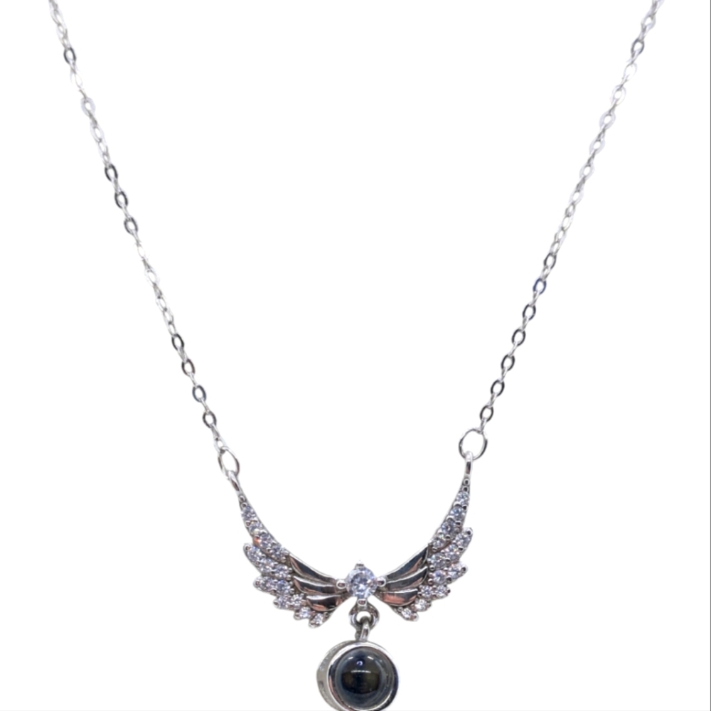 Sterling silver Cable Chain Necklace and Pendant Clear Crystal Ball with wings